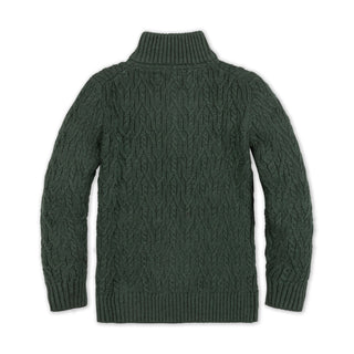 BOYS Forest Green Heather Organic Half Zip Cable Sweater