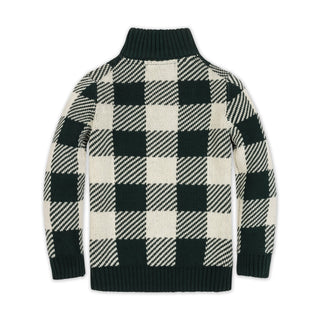 BOYS Deep Green Check Organic Half Zip Intarsia Sweater