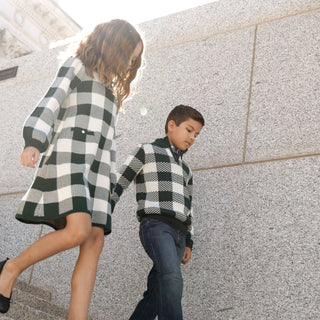 BOYS Deep Green Check Organic Half Zip Intarsia Sweater