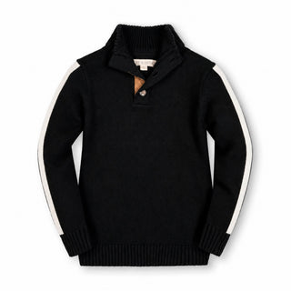 BOYS Black and White Organic Mock Neck Sleeve Stripe Sweater