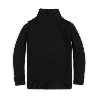 BOYS Black and White Organic Mock Neck Sleeve Stripe Sweater