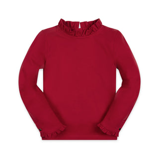 GIRLS Red Organic Ruffle Trim Knit Top