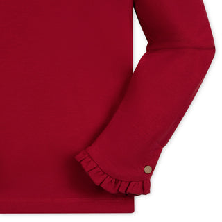 GIRLS Red Organic Ruffle Trim Knit Top