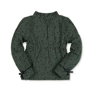 GIRLS Timeless Green Floral Organic Ruffle Neck Knit Top