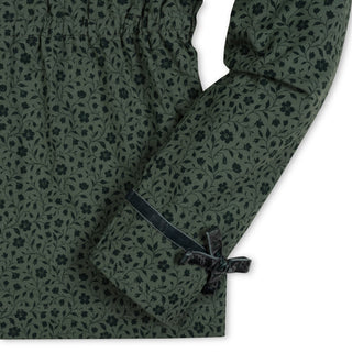 GIRLS Timeless Green Floral Organic Ruffle Neck Knit Top