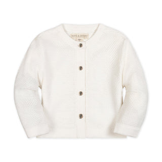 GIRLS Soft White Tweed Organic Cropped Scallop Cardigan