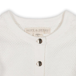 GIRLS Soft White Tweed Organic Cropped Scallop Cardigan