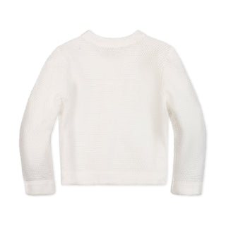 GIRLS Soft White Tweed Organic Cropped Scallop Cardigan