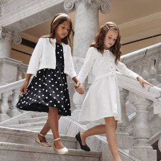 GIRLS Soft White Tweed Organic Cropped Scallop Cardigan