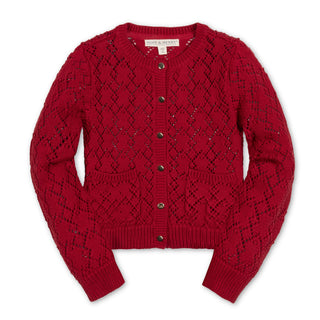 GIRLS Red Diamond Organic Pointelle Cardigan Sweater