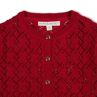 GIRLS Red Diamond Organic Pointelle Cardigan Sweater