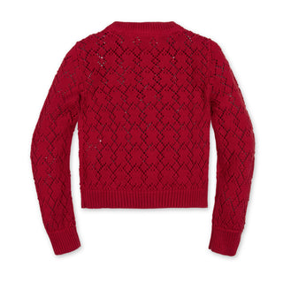 GIRLS Red Diamond Organic Pointelle Cardigan Sweater