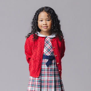 GIRLS Red Diamond Organic Pointelle Cardigan Sweater