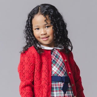 GIRLS Red Diamond Organic Pointelle Cardigan Sweater
