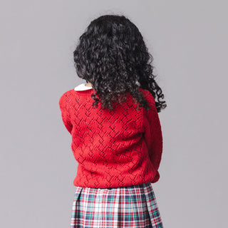 GIRLS Red Diamond Organic Pointelle Cardigan Sweater