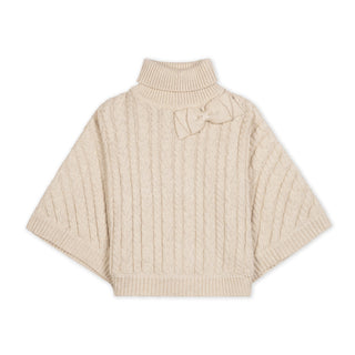 GIRLS Light Oatmeal Heather Organic Turtleneck Sweater Cape with Bow
