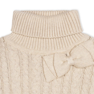 GIRLS Light Oatmeal Heather Organic Turtleneck Sweater Cape with Bow