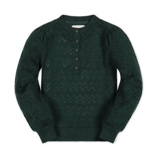 GIRLS Deep Green Organic Puff Sleeve Henley Sweater