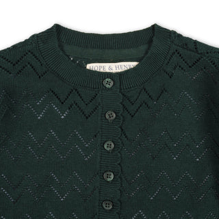 GIRLS Deep Green Organic Puff Sleeve Henley Sweater