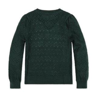 GIRLS Deep Green Organic Puff Sleeve Henley Sweater