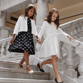 GIRLS Soft White Tweed Organic French Look Sweater Dress