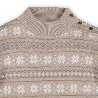 GIRLS Light Taupe Heather Fair Isle Organic Mock Neck Flounce Sweater Dress