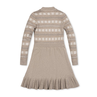 GIRLS Light Taupe Heather Fair Isle Organic Mock Neck Flounce Sweater Dress