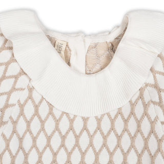GIRLS Taupe Lattice Organic Ruffle Collar Sweater Dress