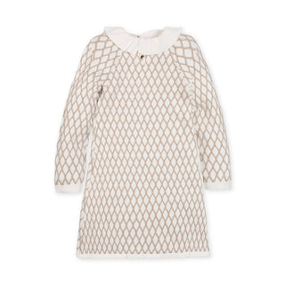 GIRLS Taupe Lattice Organic Ruffle Collar Sweater Dress