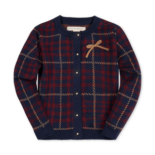 GIRLS Navy Plaid Intarsia Organic Cardigan and Skirt Sweater Set