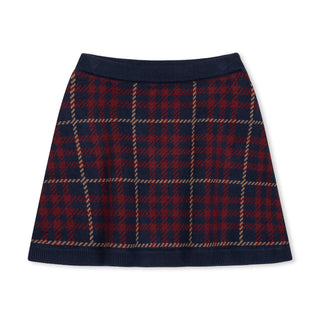 GIRLS Navy Plaid Intarsia Organic Cardigan and Skirt Sweater Set