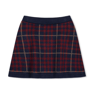 GIRLS Navy Plaid Intarsia Organic Cardigan and Skirt Sweater Set