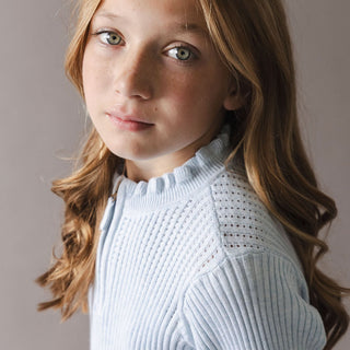 GIRLS Light Blue Heather Organic Half Zip Ruffle Neck Sweater Dress