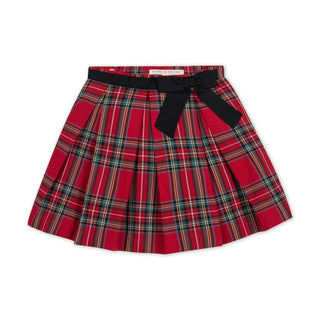 GIRLS Red Holiday Tartan Organic Pleated Party Skirt with Bow