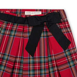 GIRLS Red Holiday Tartan Organic Pleated Party Skirt with Bow