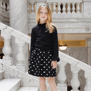 GIRLS Black Polka Dot Organic Pleated Party Skirt with Bow