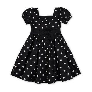 GIRLS Black Polka Dot Organic Puff Sleeve Party Dress