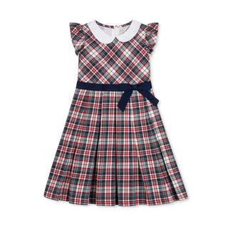 GIRLS Multi Holiday Tartan Organic Peter Pan Collar Party Dress