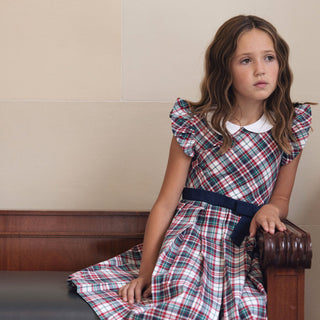 GIRLS Multi Holiday Tartan Organic Peter Pan Collar Party Dress