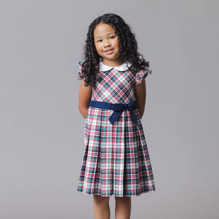 GIRLS Multi Holiday Tartan Organic Peter Pan Collar Party Dress