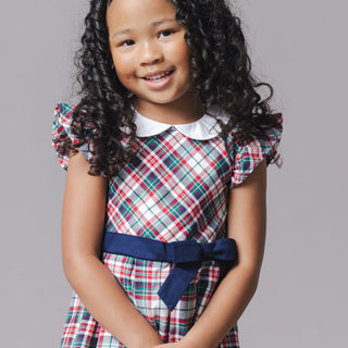 GIRLS Multi Holiday Tartan Organic Peter Pan Collar Party Dress