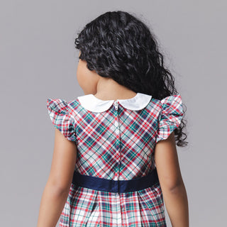 GIRLS Multi Holiday Tartan Organic Peter Pan Collar Party Dress
