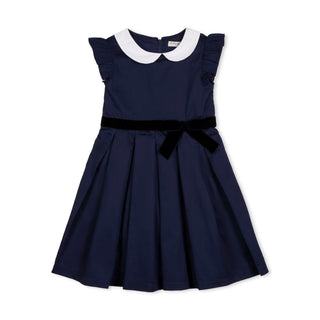 GIRLS Navy Organic Peter Pan Collar Party Dress