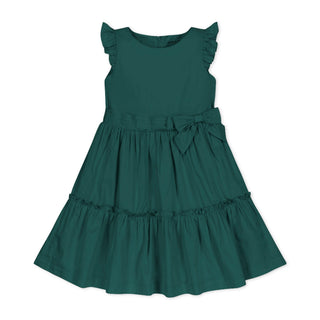 GIRLS Deep Green Organic Tiered Sateen Party Dress