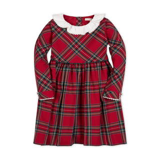 GIRLS Red Holiday Tartan Organic Ruffle Collar Party Dress