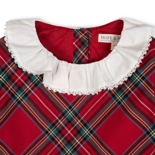 GIRLS Red Holiday Tartan Organic Ruffle Collar Party Dress