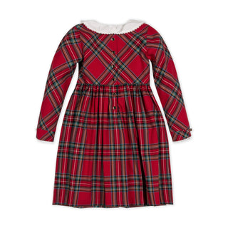 GIRLS Red Holiday Tartan Organic Ruffle Collar Party Dress