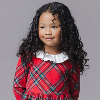 GIRLS Red Holiday Tartan Organic Ruffle Collar Party Dress