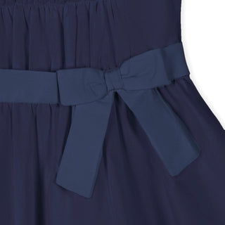 GIRLS Navy Organic Puff Sleeve Tiered Party Dress
