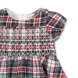 LAYETTE Multi Holiday Tartan Organic Smocked Puff Sleeve Dress